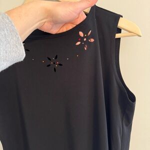 JKLA California Sleeveless Color Rhinestone Bling Black Floral Cutout Large